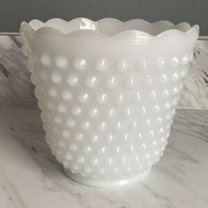 Fire King 1960s Hobnail Large Milkglass Planter Scalloped Edge